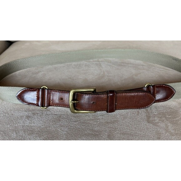 Polo Ralph Lauren Men’s Leather, Brass, and Canvas Belt, Size 38” Made In USA - Picture 2 of 13